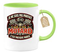 quotedazur Café-Croissant - Mug Personnalisé Moto - Tasse Je Ne Suis Pas Parfait Mais Je Suis Motard Et C'est Presque Pareil - Cadeau Motard Homme - Vert/céramique
