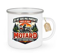quotedazur Café-Croissant - Mug Personnalisé Moto - Tasse Je Ne Suis Pas Parfait Mais Je Suis Motard Et C'est Presque Pareil - Cadeau Motard Homme - Blanc/emaille