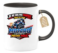 quotedazur Café-Croissant - Mug Personnalisé Moto - Tasse Je Ne Suis Pas Parfait Mais Je Suis Motard Et C'est Presque Pareil - Cadeau Motard Homme - Noir/céramique