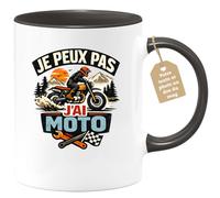 quotedazur Café-Croissant - Mug Personnalisé Moto - Tasse Je Peux Pas J'ai Moto - Cadeau Motard Homme - Noir/céramique