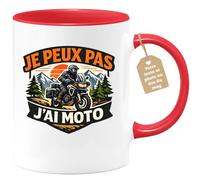quotedazur Café-Croissant - Mug Personnalisé Moto - Tasse Je Peux Pas J'ai Moto - Cadeau Motard Homme - Rouge/céramique