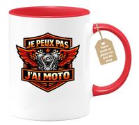 quotedazur Café-Croissant - Mug Personnalisé Moto - Tasse Je Peux Pas J'ai Moto - Cadeau Motard Homme - Rouge/céramique