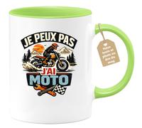 quotedazur Café-Croissant - Mug Personnalisé Moto - Tasse Je Peux Pas J'ai Moto - Cadeau Motard Homme - Vert/céramique