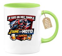 quotedazur Café-Croissant - Mug Personnalisé Moto - Tasse Je Suis Un Mec Simple, J'aime La Moto Et L'apéro - Cadeau Motard Homme - Vert/céramique