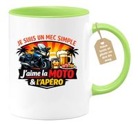 quotedazur Café-Croissant - Mug Personnalisé Moto - Tasse Je Suis Un Mec Simple, J'aime La Moto Et L'apéro - Cadeau Motard Homme - Vert/céramique