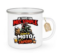 quotedazur Café-Croissant - Mug Personnalisé Moto - Tasse Je Suis Un Mec Simple, J'aime La Moto Et L'apéro - Cadeau Motard Homme - Blanc/emaille