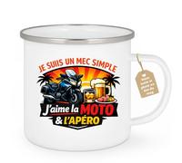 quotedazur Café-Croissant - Mug Personnalisé Moto - Tasse Je Suis Un Mec Simple, J'aime La Moto Et L'apéro - Cadeau Motard Homme - Blanc/emaille
