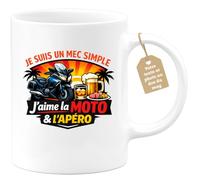 quotedazur Café-Croissant - Mug Personnalisé Moto - Tasse Je Suis Un Mec Simple, J'aime La Moto Et L'apéro - Cadeau Motard Homme - Blanc/céramique