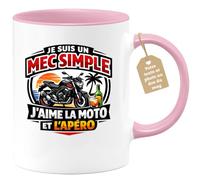 quotedazur Café-Croissant - Mug Personnalisé Moto - Tasse Je Suis Un Mec Simple, J'aime La Moto Et L'apéro - Cadeau Motard Homme - Rose/céramique