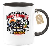 quotedazur Café-Croissant - Mug Personnalisé Moto - Tasse Je Suis Un Mec Simple, J'aime La Moto Et L'apéro - Cadeau Motard Homme - Noir/céramique