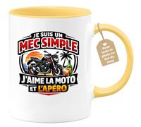 quotedazur Café-Croissant - Mug Personnalisé Moto - Tasse Je Suis Un Mec Simple, J'aime La Moto Et L'apéro - Cadeau Motard Homme - Jaune/céramique