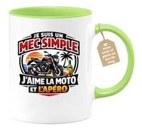 quotedazur Café-Croissant - Mug Personnalisé Moto - Tasse Je Suis Un Mec Simple, J'aime La Moto Et L'apéro - Cadeau Motard Homme - Vert/céramique