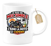 quotedazur Café-Croissant - Mug Personnalisé Moto - Tasse Je Suis Un Mec Simple, J'aime La Moto Et L'apéro - Cadeau Motard Homme - Blanc/céramique