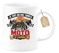 quotedazur Café-Croissant - Mug Personnalisé Moto - Tasse Je Suis Un Mec Simple, J'aime La Moto Et L'apéro - Cadeau Motard Homme - Blanc/céramique