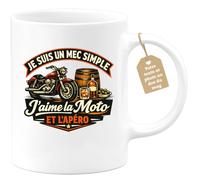 quotedazur Café-Croissant - Mug Personnalisé Moto - Tasse Je Suis Un Mec Simple, J'aime La Moto Et L'apéro - Cadeau Motard Homme - Blanc/céramique