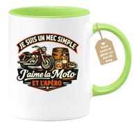 quotedazur Café-Croissant - Mug Personnalisé Moto - Tasse Je Suis Un Mec Simple, J'aime La Moto Et L'apéro - Cadeau Motard Homme - Vert/céramique