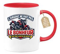 quotedazur Café-Croissant - Mug Personnalisé Moto - Tasse L'argent Ne Fait Pas Le Bonheur (sauf Pour Acheter Des Motos) - Cadeau Motard Homme - Rouge/céramique