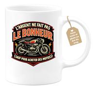 quotedazur Café-Croissant - Mug Personnalisé Moto - Tasse L'argent Ne Fait Pas Le Bonheur (sauf Pour Acheter Des Motos) - Cadeau Motard Homme - Blanc/céramique