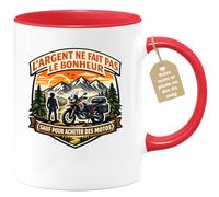 quotedazur Café-Croissant - Mug Personnalisé Moto - Tasse L'argent Ne Fait Pas Le Bonheur (sauf Pour Acheter Des Motos) - Cadeau Motard Homme - Rouge/céramique