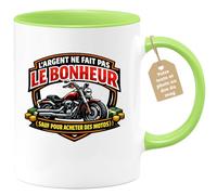 quotedazur Café-Croissant - Mug Personnalisé Moto - Tasse L'argent Ne Fait Pas Le Bonheur (sauf Pour Acheter Des Motos) - Cadeau Motard Homme - Vert/céramique