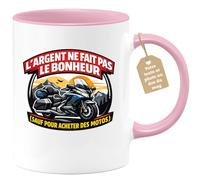 quotedazur Café-Croissant - Mug Personnalisé Moto - Tasse L'argent Ne Fait Pas Le Bonheur (sauf Pour Acheter Des Motos) - Cadeau Motard Homme - Rose/céramique