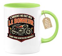 quotedazur Café-Croissant - Mug Personnalisé Moto - Tasse L'argent Ne Fait Pas Le Bonheur (sauf Pour Acheter Des Motos) - Cadeau Motard Homme - Vert/céramique
