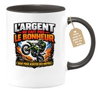 quotedazur Café-Croissant - Mug Personnalisé Moto - Tasse L'argent Ne Fait Pas Le Bonheur (sauf Pour Acheter Des Motos) - Cadeau Motard Homme - Noir/céramique
