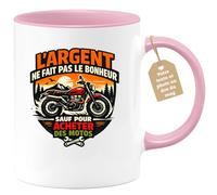 quotedazur Café-Croissant - Mug Personnalisé Moto - Tasse L'argent Ne Fait Pas Le Bonheur (sauf Pour Acheter Des Motos) - Cadeau Motard Homme - Rose/céramique