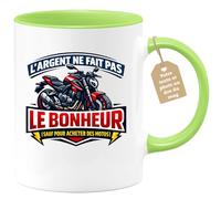 quotedazur Café-Croissant - Mug Personnalisé Moto - Tasse L'argent Ne Fait Pas Le Bonheur (sauf Pour Acheter Des Motos) - Cadeau Motard Homme - Vert/céramique
