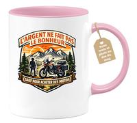 quotedazur Café-Croissant - Mug Personnalisé Moto - Tasse L'argent Ne Fait Pas Le Bonheur (sauf Pour Acheter Des Motos) - Cadeau Motard Homme - Rose/céramique