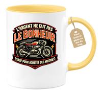 quotedazur Café-Croissant - Mug Personnalisé Moto - Tasse L'argent Ne Fait Pas Le Bonheur (sauf Pour Acheter Des Motos) - Cadeau Motard Homme - Jaune/céramique