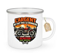 quotedazur Café-Croissant - Mug Personnalisé Moto - Tasse L'argent Ne Fait Pas Le Bonheur (sauf Pour Acheter Des Motos) - Cadeau Motard Homme - Blanc/emaille