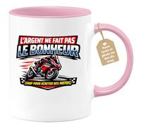 quotedazur Café-Croissant - Mug Personnalisé Moto - Tasse L'argent Ne Fait Pas Le Bonheur (sauf Pour Acheter Des Motos) - Cadeau Motard Homme - Rose/céramique