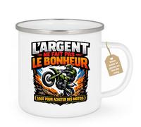quotedazur Café-Croissant - Mug Personnalisé Moto - Tasse L'argent Ne Fait Pas Le Bonheur (sauf Pour Acheter Des Motos) - Cadeau Motard Homme - Blanc/emaille