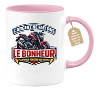 quotedazur Café-Croissant - Mug Personnalisé Moto - Tasse L'argent Ne Fait Pas Le Bonheur (sauf Pour Acheter Des Motos) - Cadeau Motard Homme - Rose/céramique