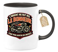 quotedazur Café-Croissant - Mug Personnalisé Moto - Tasse L'argent Ne Fait Pas Le Bonheur (sauf Pour Acheter Des Motos) - Cadeau Motard Homme - Noir/céramique