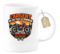 quotedazur Café-Croissant - Mug Personnalisé Moto - Tasse L'argent Ne Fait Pas Le Bonheur (sauf Pour Acheter Des Motos) - Cadeau Motard Homme - Blanc/céramique