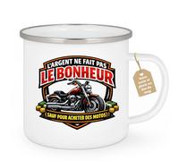 quotedazur Café-Croissant - Mug Personnalisé Moto - Tasse L'argent Ne Fait Pas Le Bonheur (sauf Pour Acheter Des Motos) - Cadeau Motard Homme - Blanc/emaille