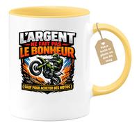 quotedazur Café-Croissant - Mug Personnalisé Moto - Tasse L'argent Ne Fait Pas Le Bonheur (sauf Pour Acheter Des Motos) - Cadeau Motard Homme - Jaune/céramique