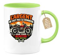 quotedazur Café-Croissant - Mug Personnalisé Moto - Tasse L'argent Ne Fait Pas Le Bonheur (sauf Pour Acheter Des Motos) - Cadeau Motard Homme - Vert/céramique