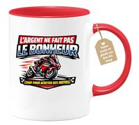 quotedazur Café-Croissant - Mug Personnalisé Moto - Tasse L'argent Ne Fait Pas Le Bonheur (sauf Pour Acheter Des Motos) - Cadeau Motard Homme - Rouge/céramique
