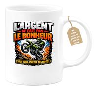 quotedazur Café-Croissant - Mug Personnalisé Moto - Tasse L'argent Ne Fait Pas Le Bonheur (sauf Pour Acheter Des Motos) - Cadeau Motard Homme - Blanc/céramique