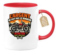 quotedazur Café-Croissant - Mug Personnalisé Moto - Tasse L'argent Ne Fait Pas Le Bonheur (sauf Pour Acheter Des Motos) - Cadeau Motard Homme - Rouge/céramique