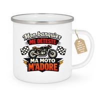 quotedazur Café-Croissant - Mug Personnalisé Moto - Tasse Mon Banquier Me Déteste, Ma Moto M’adore - Cadeau Motard Homme - Blanc/emaille