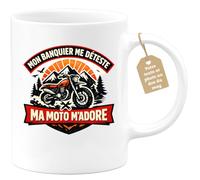quotedazur Café-Croissant - Mug Personnalisé Moto - Tasse Mon Banquier Me Déteste, Ma Moto M’adore - Cadeau Motard Homme - Blanc/céramique