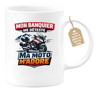 quotedazur Café-Croissant - Mug Personnalisé Moto - Tasse Mon Banquier Me Déteste, Ma Moto M’adore - Cadeau Motard Homme - Blanc/céramique