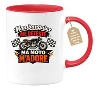 quotedazur Café-Croissant - Mug Personnalisé Moto - Tasse Mon Banquier Me Déteste, Ma Moto M’adore - Cadeau Motard Homme - Rouge/céramique