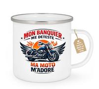 quotedazur Café-Croissant - Mug Personnalisé Moto - Tasse Mon Banquier Me Déteste, Ma Moto M’adore - Cadeau Motard Homme - Blanc/emaille