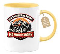 quotedazur Café-Croissant - Mug Personnalisé Moto - Tasse Mon Banquier Me Déteste, Ma Moto M’adore - Cadeau Motard Homme - Jaune/céramique
