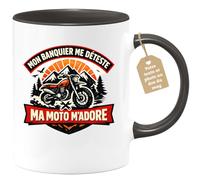 quotedazur Café-Croissant - Mug Personnalisé Moto - Tasse Mon Banquier Me Déteste, Ma Moto M’adore - Cadeau Motard Homme - Noir/céramique